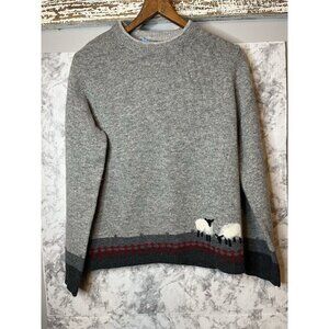 Woolrich Sweater Womans Medium Gray/Red 100% Lamb Wool/Winter/Christmas